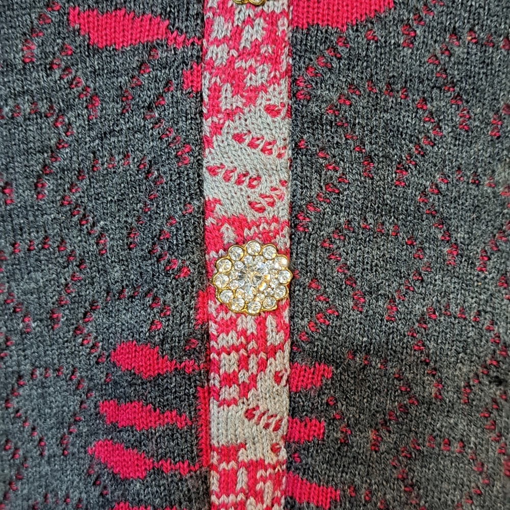 Red Maple Women's Sweater Dress Midi Length Jewel Button XXL Gray Leaves 3D - Picture 2 of 11